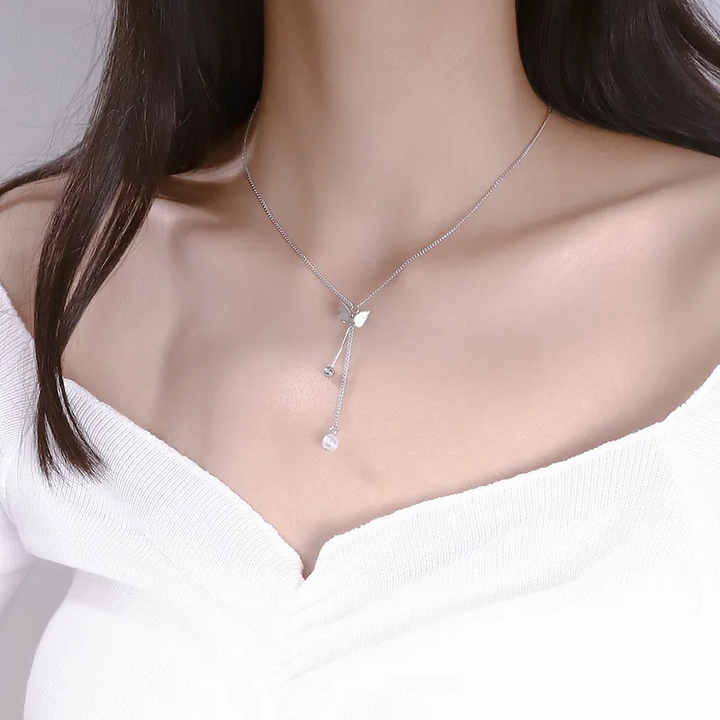 Halskette Choker Schmetterling echt Sterling Silber 925 Perle &Zirkonia. - Vipfashion797