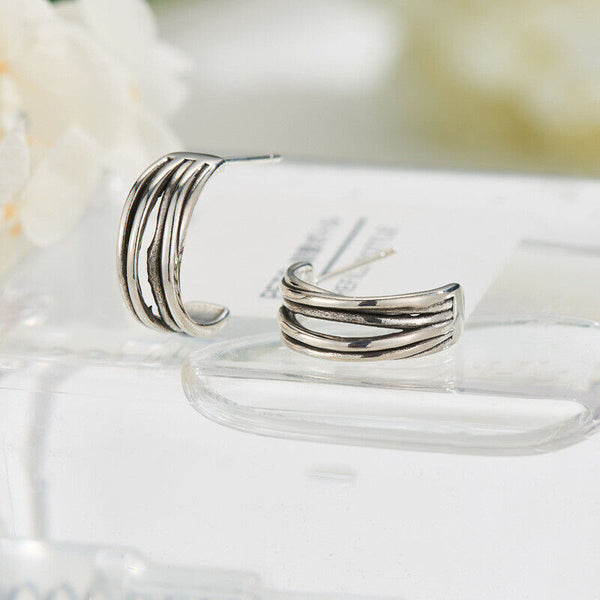 Halb Creolen Ohrstecker Geschwärzt Sterlingsilber 925 Damen Ohrringe