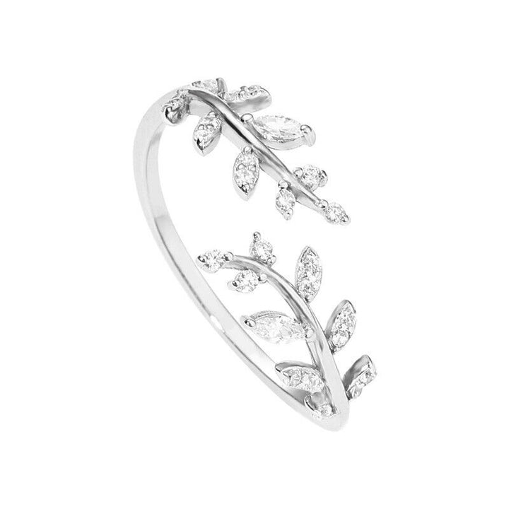 Damen Ring Blatt mit Zirkonia Sterling Silber 925 verstellbar  47-56 - Vipfashion797