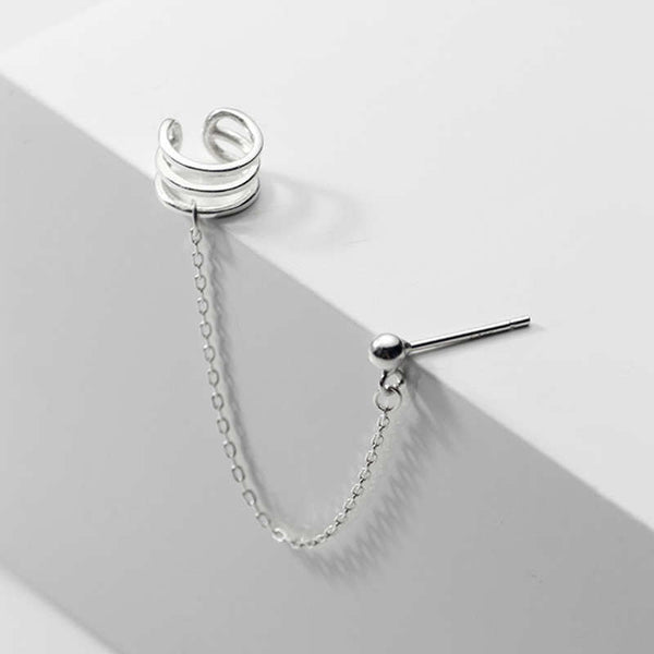 Damen, Ohrringe, 1 Pcs Creole, Creolen, Durchzieher, 925er, Silber, Rund, Kette