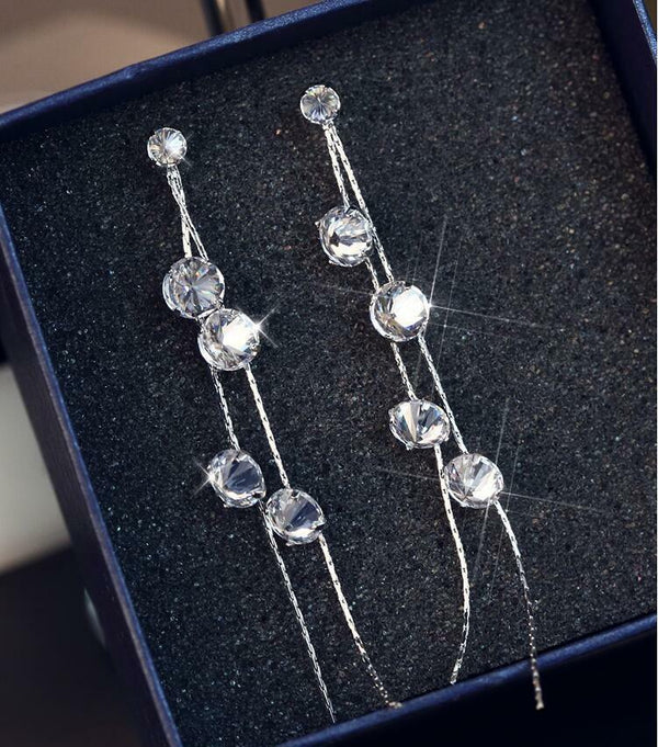 Damen Ohrringe Anhänger Runde Zirkonia kette Silber 925 Ohrhänger