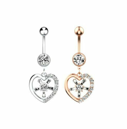 Herz Bauchnabel Piercing Gebogener Stab Zirkon Nabel hervorragende Qualität Neu* - Vipfashion797