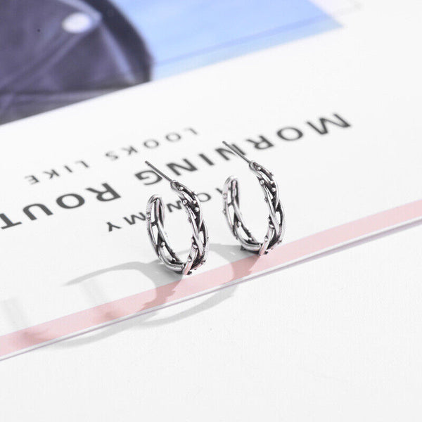 Halb Creolen Ohrstecker Geschwärzt Sterlingsilber 925 Damen Ohrringe