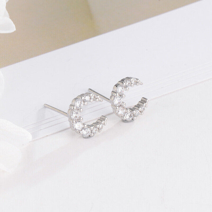 mini Ohrstecker Mond m-Zirkonia Silber 925 Damen Ohrringe - Vipfashion797