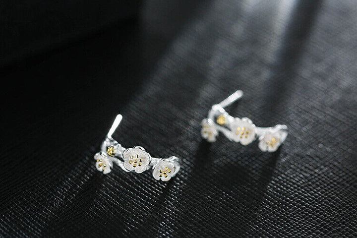 Halb Creolen Blumen Sterlingsilber 925 Damen Ohrstecker Ohrringe - Vipfashion797