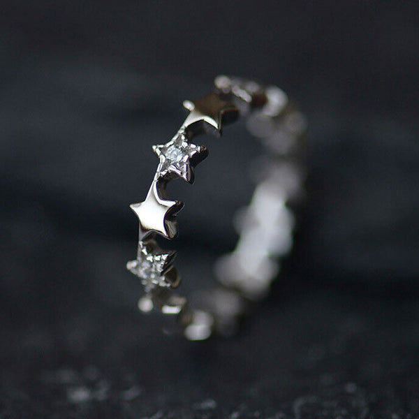 Damen Ring verstellbar 44-49 Sterne echt Silber 925 Zirkonia