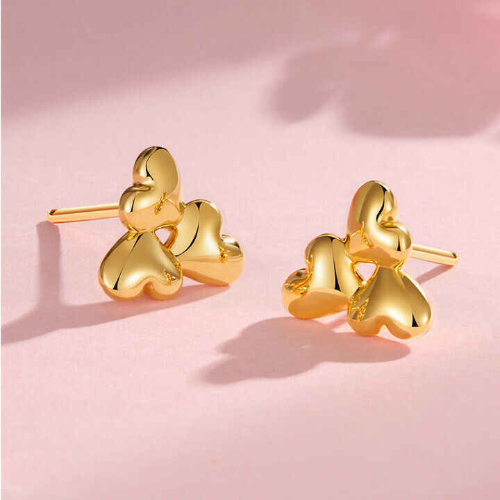 Mini Ohrstecker Herzen Sterling Silber 925 Goldfarben Damen Ohrringe - Vipfashion797