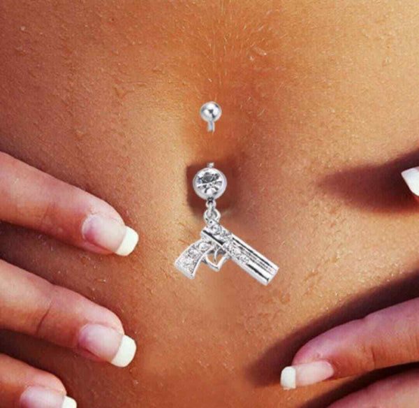Banane mit Anhänger Pistole Bauchnabel Piercing Zirkon Gebogener Stab Nabel