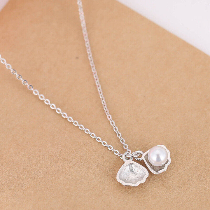 Kleine Ginkgo Halskette Sterlingsilber 925 Perle Damenkette - Vipfashion797