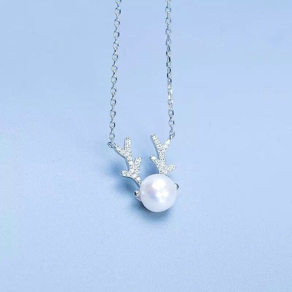 Damen Halskette Sterling Silber 925 Zirkonia-Perle Weihnacht Kette