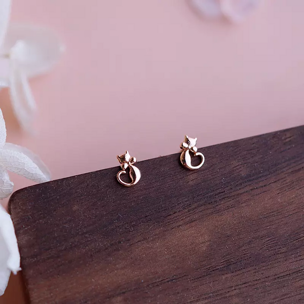 Xs Mini Ohrstecker Katze Silber 925 Roségold Damen Kinder Ohrringe