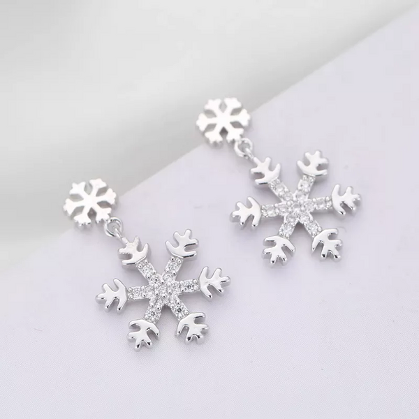 Damen Ohrhänger Schneeflock Sterlingsilber 925 mit Zirkonia Ohrringe