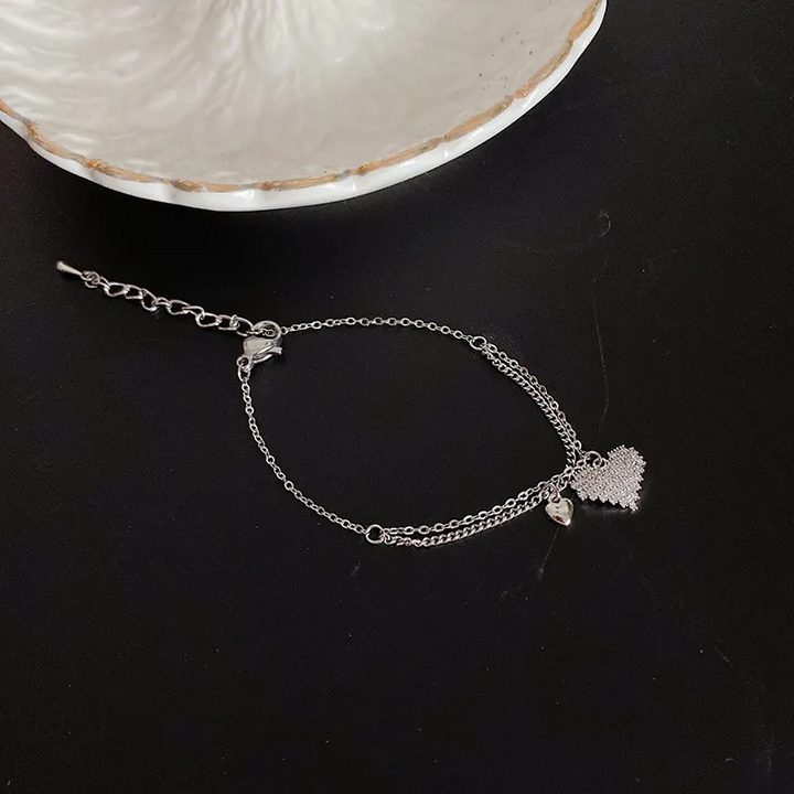 Damen Armband Doppelherz Sterling Silber 925 mit Zirkonia - Vipfashion797