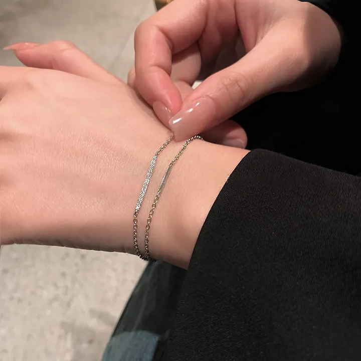 Doppelarmband Sterling Silber 925 Damen Zirkon Armkette 17,5 cm Armband - Vipfashion797