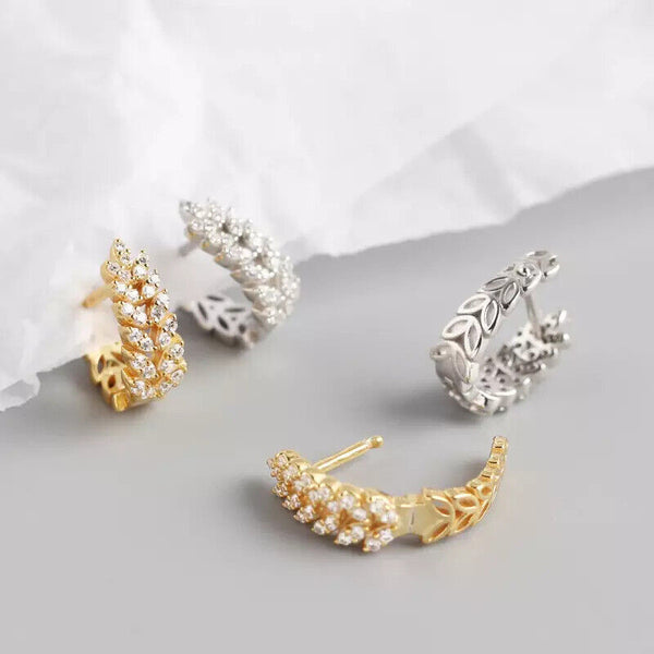Creolen Blätter Sterling Silber 925 Zirkonia Ohrringe Damen Kreolen