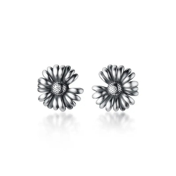 Blume Sterling Silber 925  Geschwärzt Damen Mädchen Ohrringe