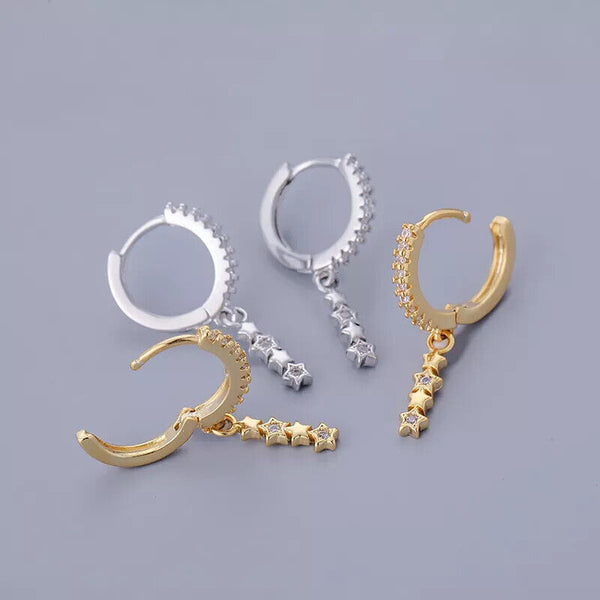 Creolen mit Anhängern Stern Sterling Silber 925 Zirkonia Damen Ohrringe