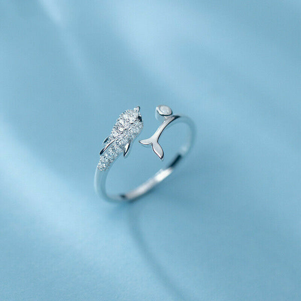Delfin Ring echt Sterling Silber 925 Damen Mädchen verstellbar