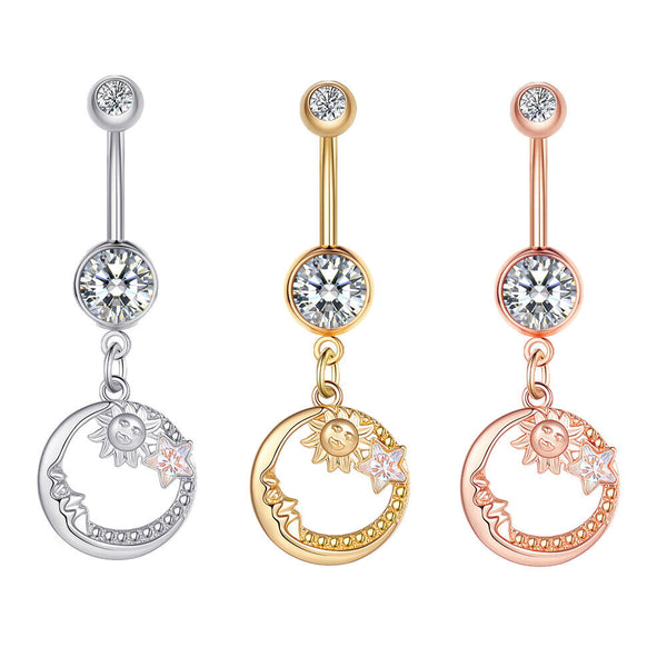 Bauchnabelpiercing Kreis Sonnenschein Zirkonia Gebogener Stab Zirkon Nabel Kette