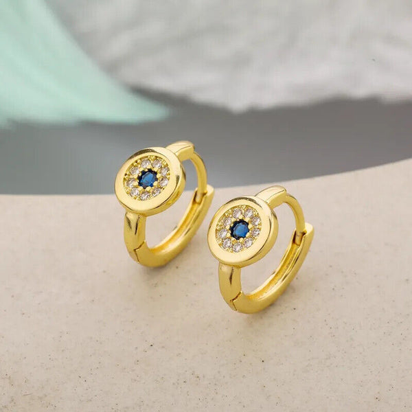 Creole Evil Eye Auge Sterling Silber 925 Zirkonia Blau Damen Ohrringe