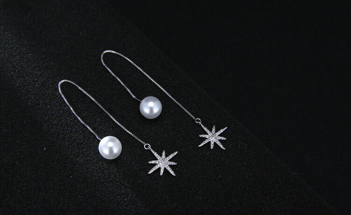 Ohrhänger Durchzieher Stern echt Silber 925 Zirkonia-Perle Damen Ohrringe - Vipfashion797