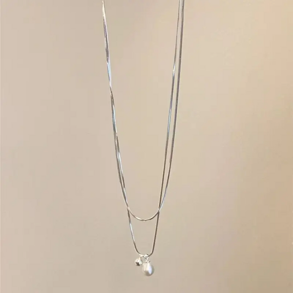 Doppelte Halskettemit mit Perle Sterling Silber 925 Damen Mädchen Collier - Vipfashion797