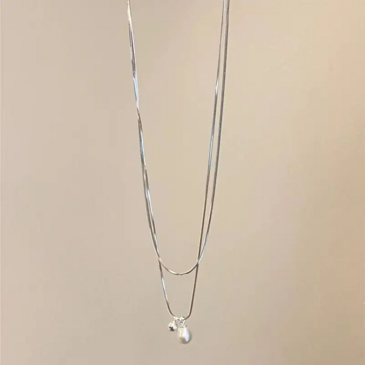 Doppelte Halskettemit mit Perle Sterling Silber 925 Damen Mädchen Collier - Vipfashion797