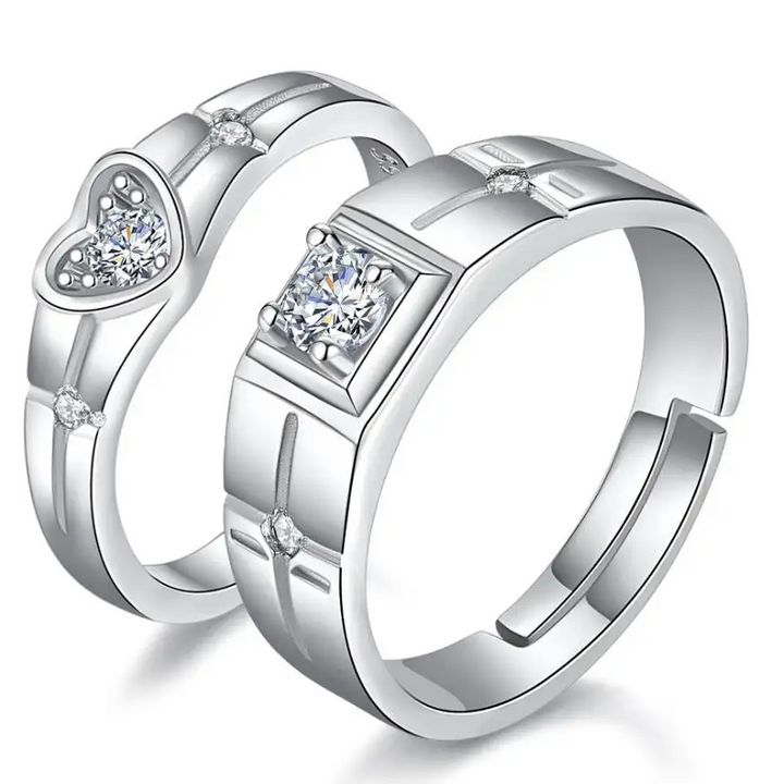Partnerringe Herz-Quadrat Silber 925 Trauringe Freundschaftsringe - Vipfashion797