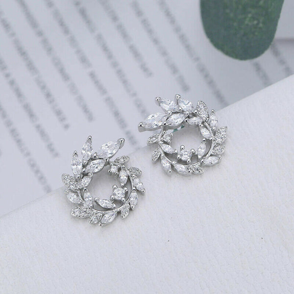 Rund Blatt Ohrstecker Sterling Silber 925 Damen Ohrringe14mm