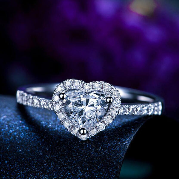 Herz Ring Platiniert mit Zirkon einstellbar 53-59.