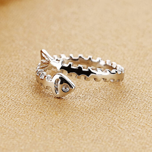 Damen Ring Fisch Sterling Silber 925 Größe veränderbar 48-54