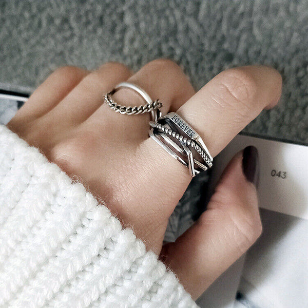 Damen Ring Forever echt Silber 925 Geschwärzt Offen Verstellbar 55-58 - Vipfashion797