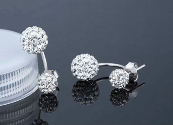 Doppel Ball 2 in 1 Stein Strass Ohrringe Silber 925 Damen Ohrstecker