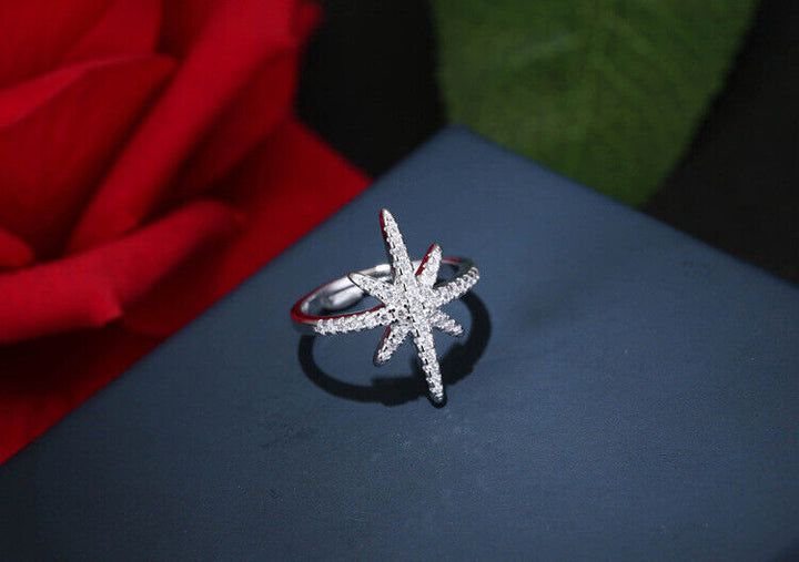 Stern Ring Sterlingsilber 925 mit Zirkonia offen 49-56 - Vipfashion797