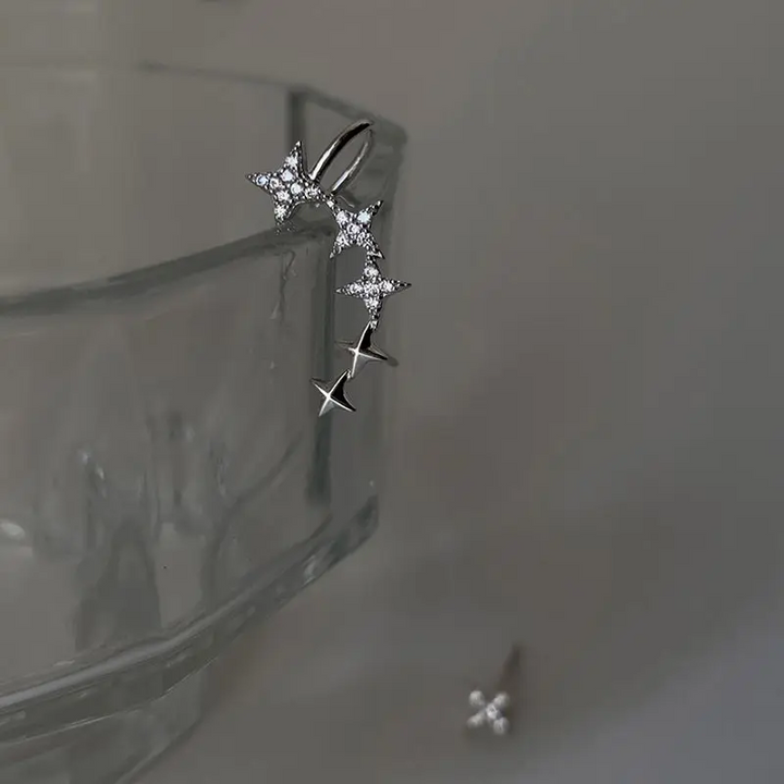 Ohrringe Clip Sterne Sterlingsilber 925 volle Ohren mit Zirkon Ohne Loch - Vipfashion797
