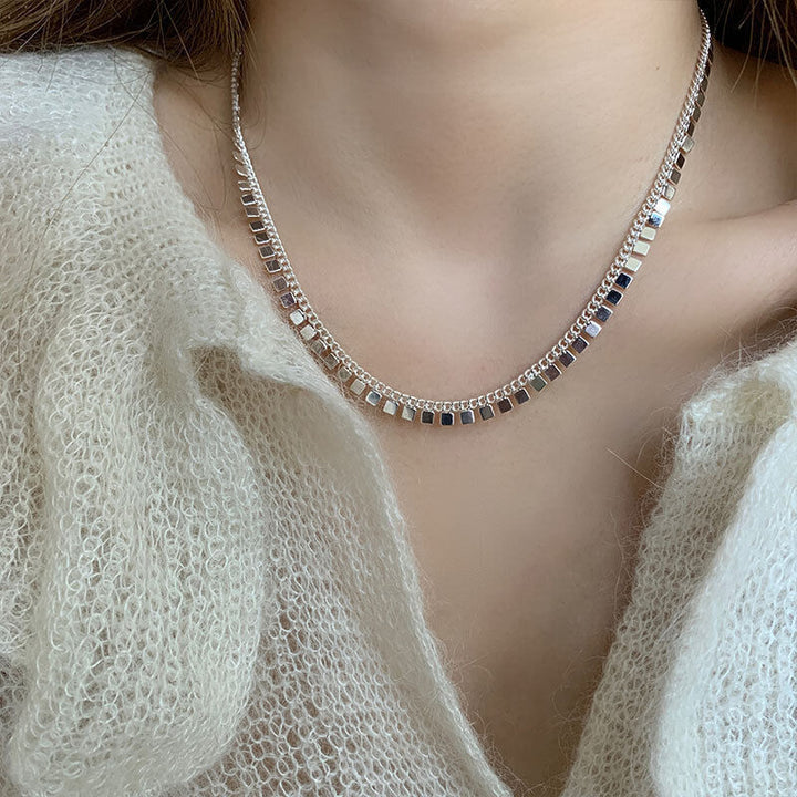 Halskette Quadrat Sterlingsilber 925 Damen Mädchen Kette - Vipfashion797