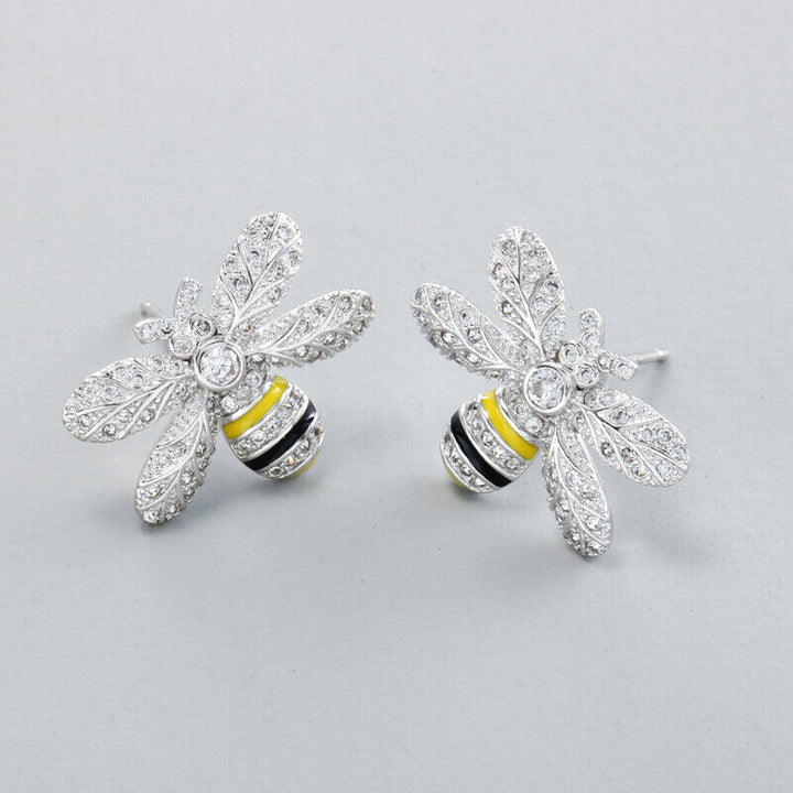 Ohrringe Sterling Silber 925  Biene Zirkonia Damen Ohrstecker 19 mm - Vipfashion797