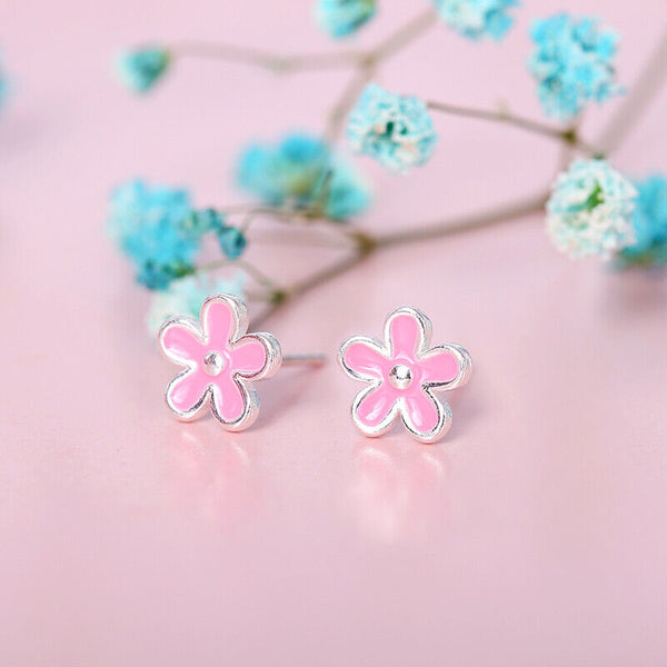 Ohrringe Ohrstecker Rosa Kirschblüte & Blume Sterlingsilber 925