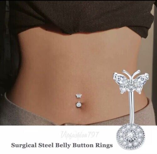 Edelstahl Bauchnabel Piercing Gebogener Stab Nabel Kristall