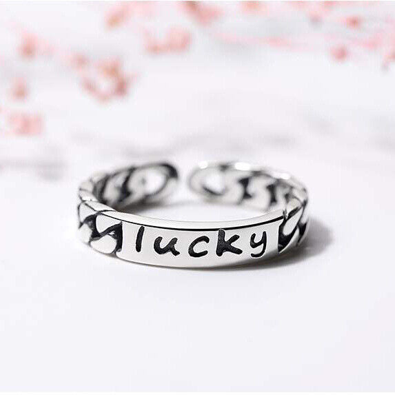 Verstellbarer Ring Lucky Silber 925 Geschwärzt verstellbar 48-54