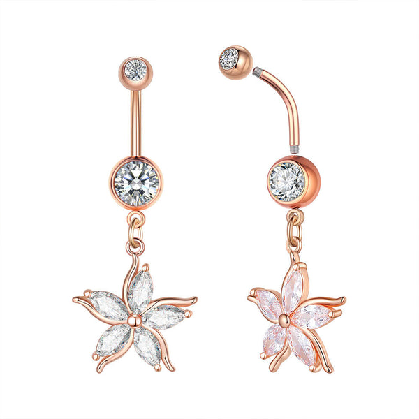 Edelstahl Blume Bauchnabelpiercing Silber Rosegold Piercing Kristall