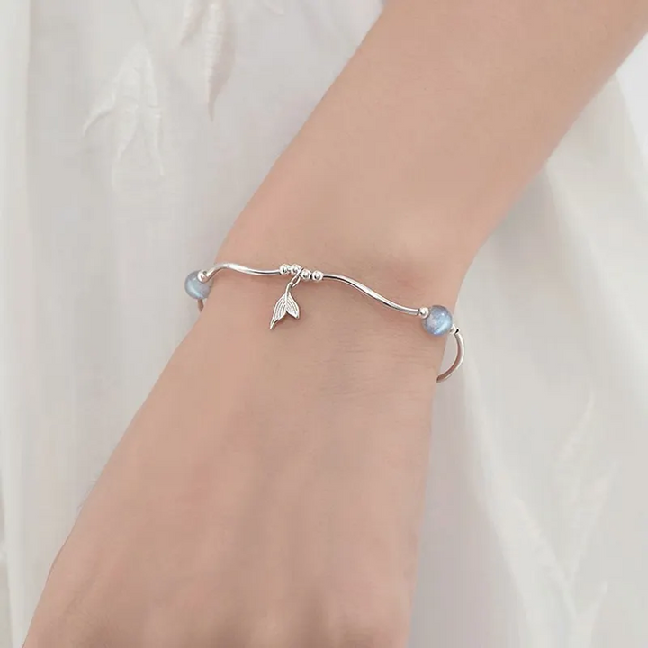 Armband Fisch Mondstein Sterling Silber 925 Schlank Arm Kinder Armkette - Vipfashion797