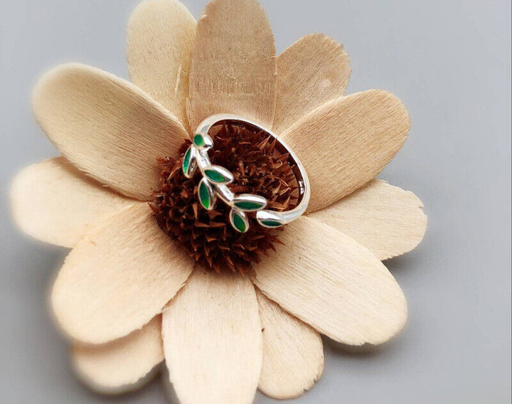 Ring Grüne Blätter Silber 925 offen Damen Mädchen 50-56 verstellbar - Vipfashion797