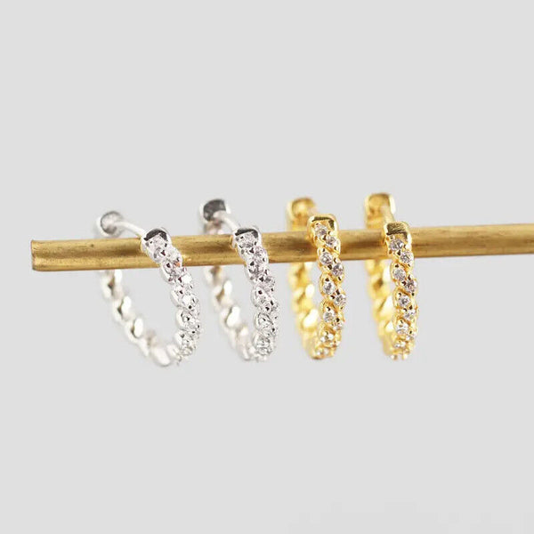 Damen Creolen verdreht  Sterling Silber 925 Zirkon Twist Ohrringe
