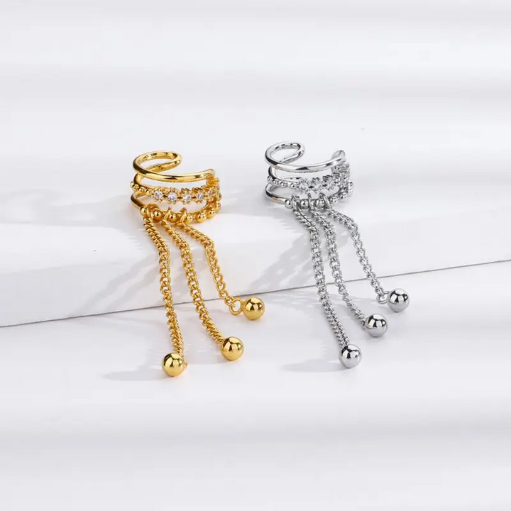 Ohrklemme m-Anhänger kette Sterlingsilber 925 Zirkonia Damen Ohrringe Ohne Loch - Vipfashion797