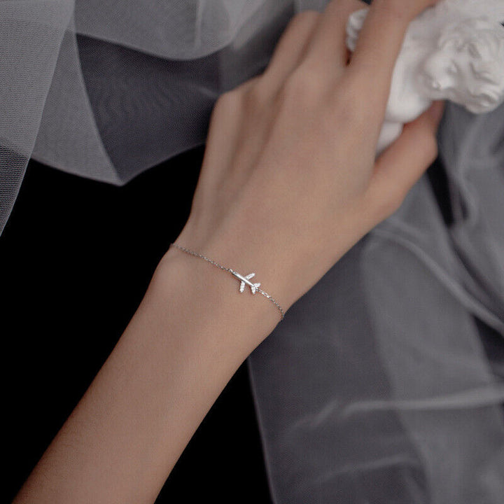 Armband Flugzeug Sterlingsilber 925 Zirkonia Urlaub Damen Armkette - Vipfashion797