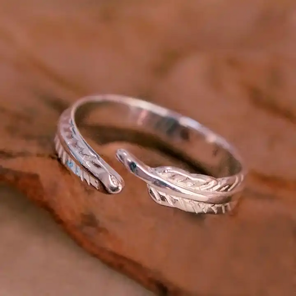 Damen Ring Feder Sterling Silber 925 Größeverstellbar