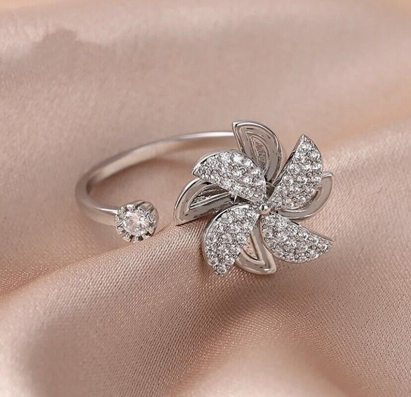 Ring Windrose Silber 925 Zirkonia blume Verstellbar 48-62 offen Ring