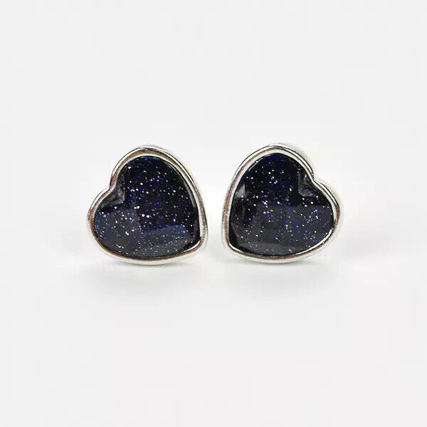 Ohrstecker Schwarz Opal Herz Silber 925 Mädchen Ohrringe