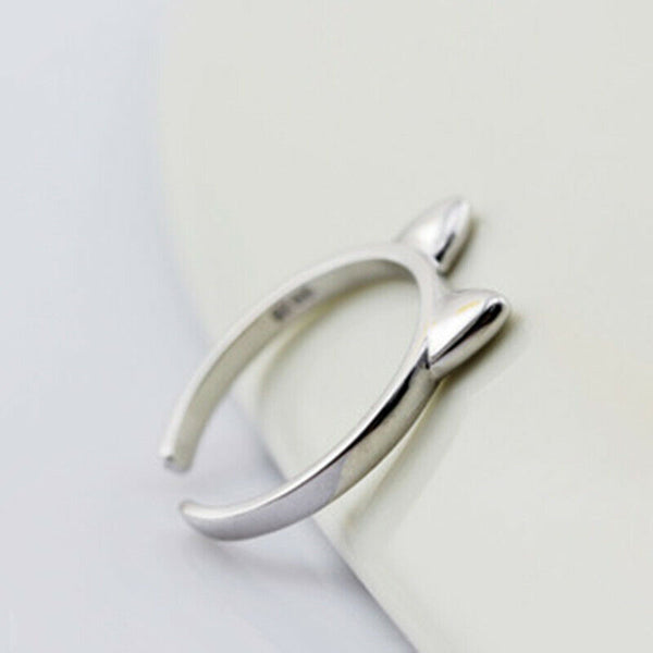 Sterlingsilber 925 Katze Schmaler Mädchen Kinder Ringverstellbar 50-53